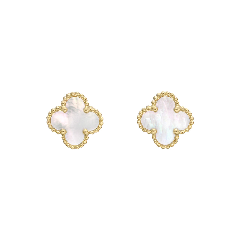 Four leaf clover white shell stud earrings